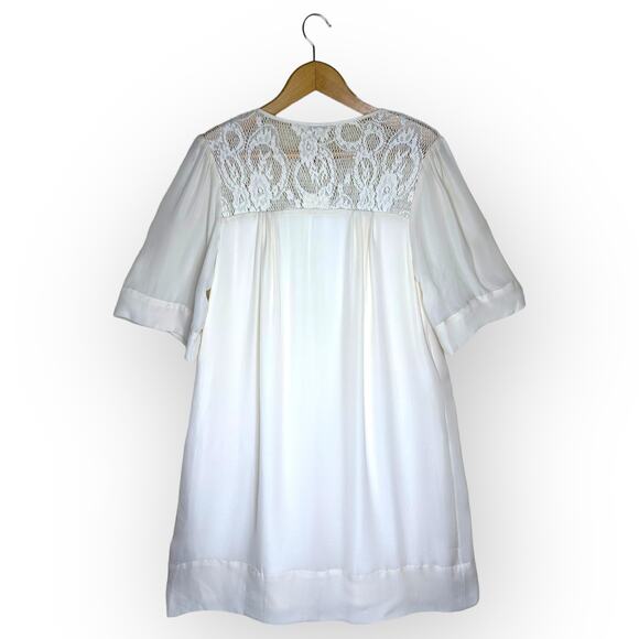 Walter Baker NWT Silk Lace Shirt Dress L Cream 100% Silk Tie Waist Short Sleeve - Picture 8 of 15